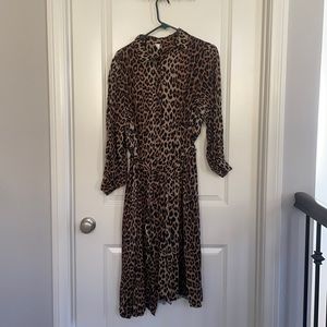 H&M Leopard Print Long Sleeve Button Down Dress